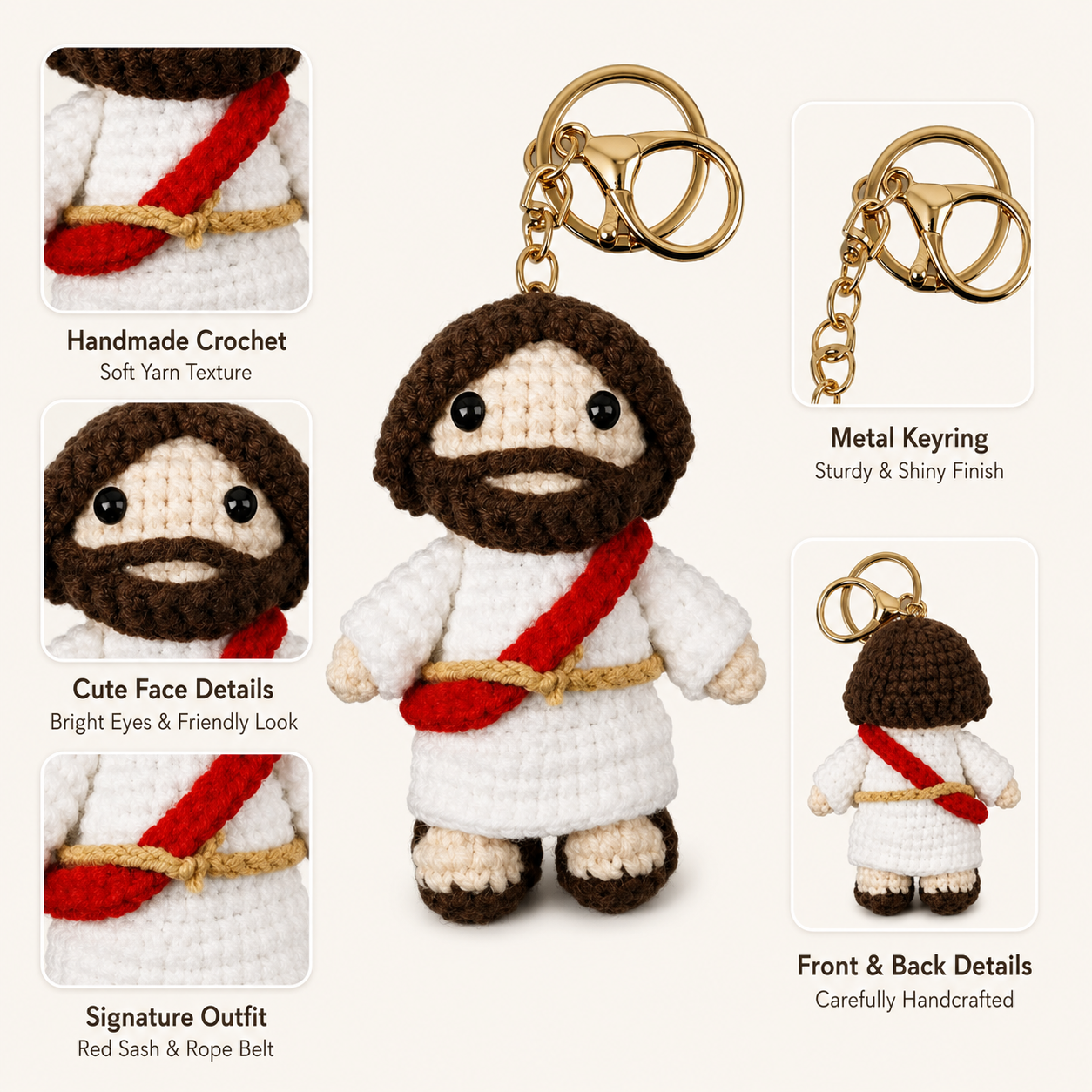 Handmade Crochet Jesus Keychain Car Charm
