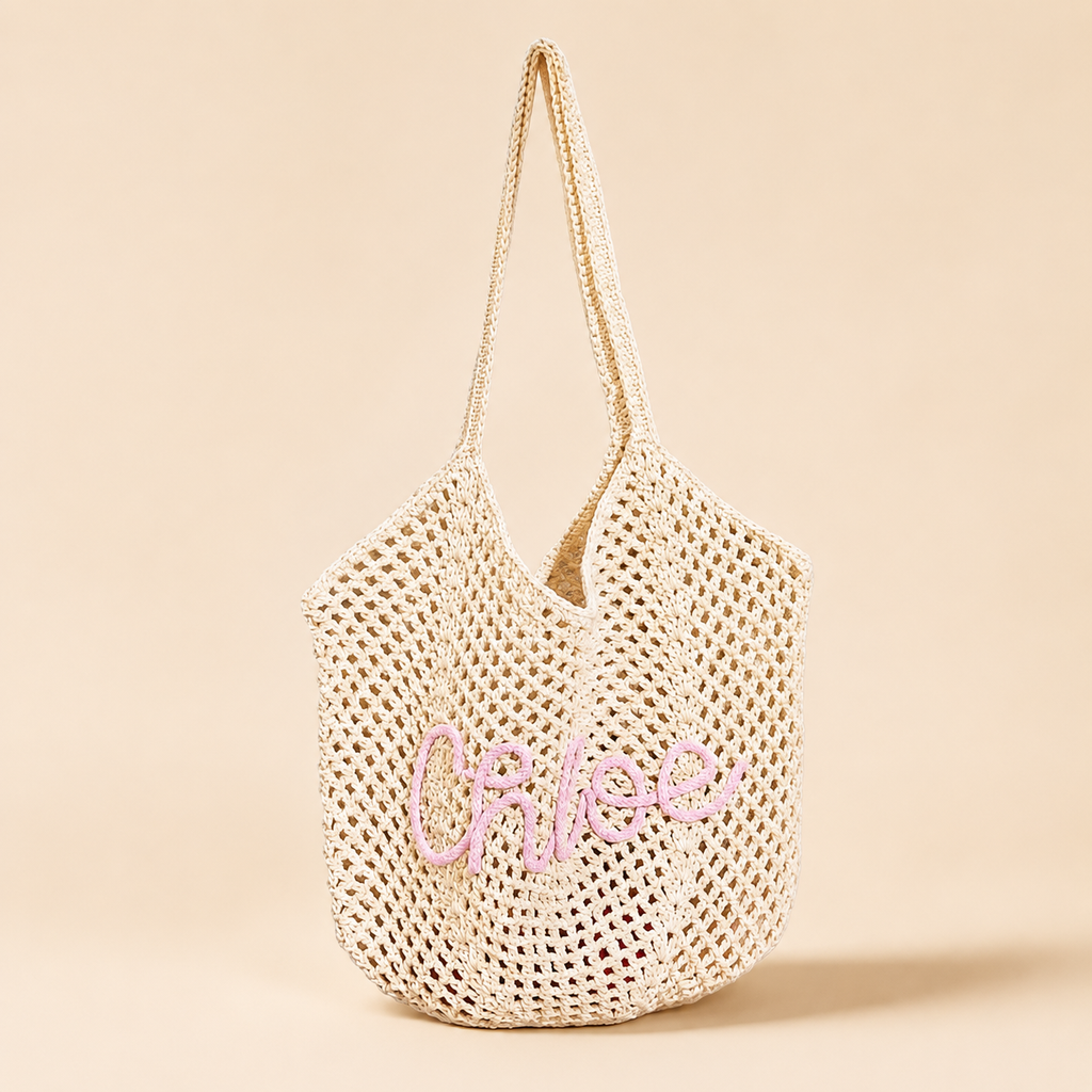 Personalized Crochet Tote Bag with Custom Name and Color Options