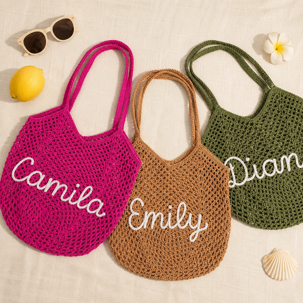 Personalized Crochet Tote Bag with Custom Name and Color Options
