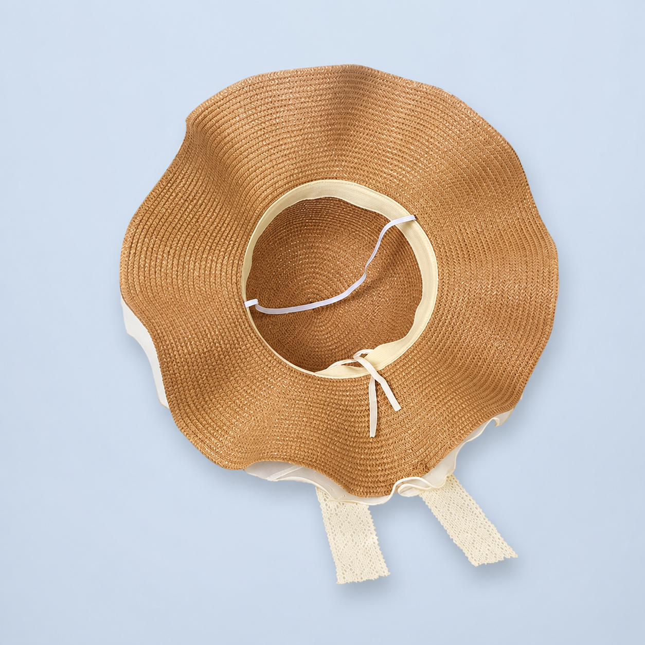 Ruffle Straw Sun Hat with Lace Bow
