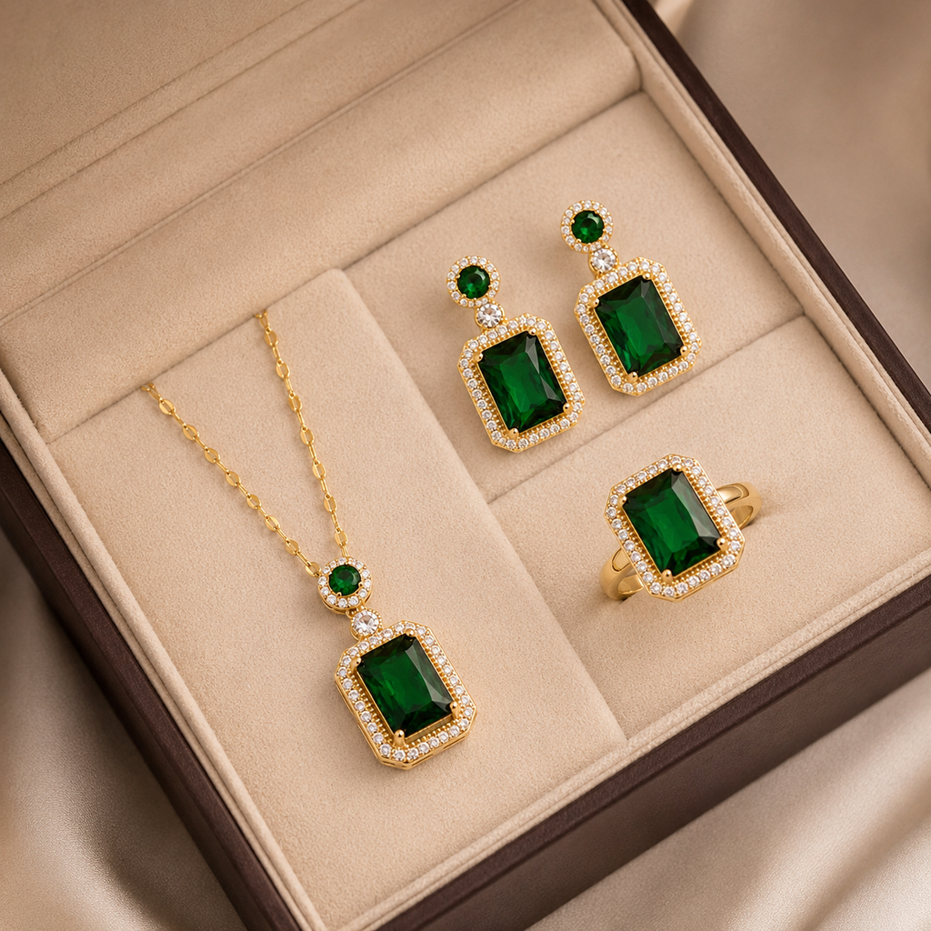 Emerald Green Vintage Jewelry Set for Women