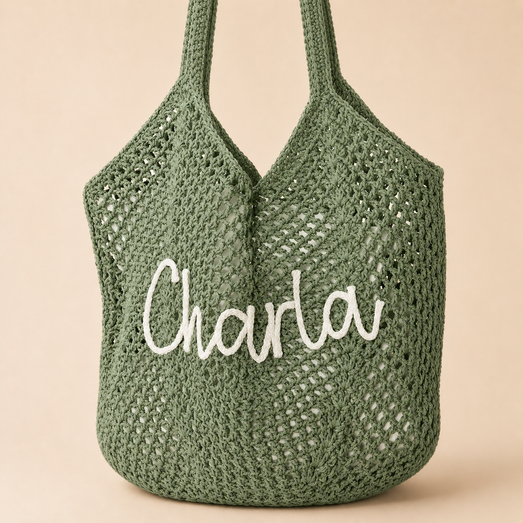 Personalized Crochet Tote Bag with Custom Name and Color Options