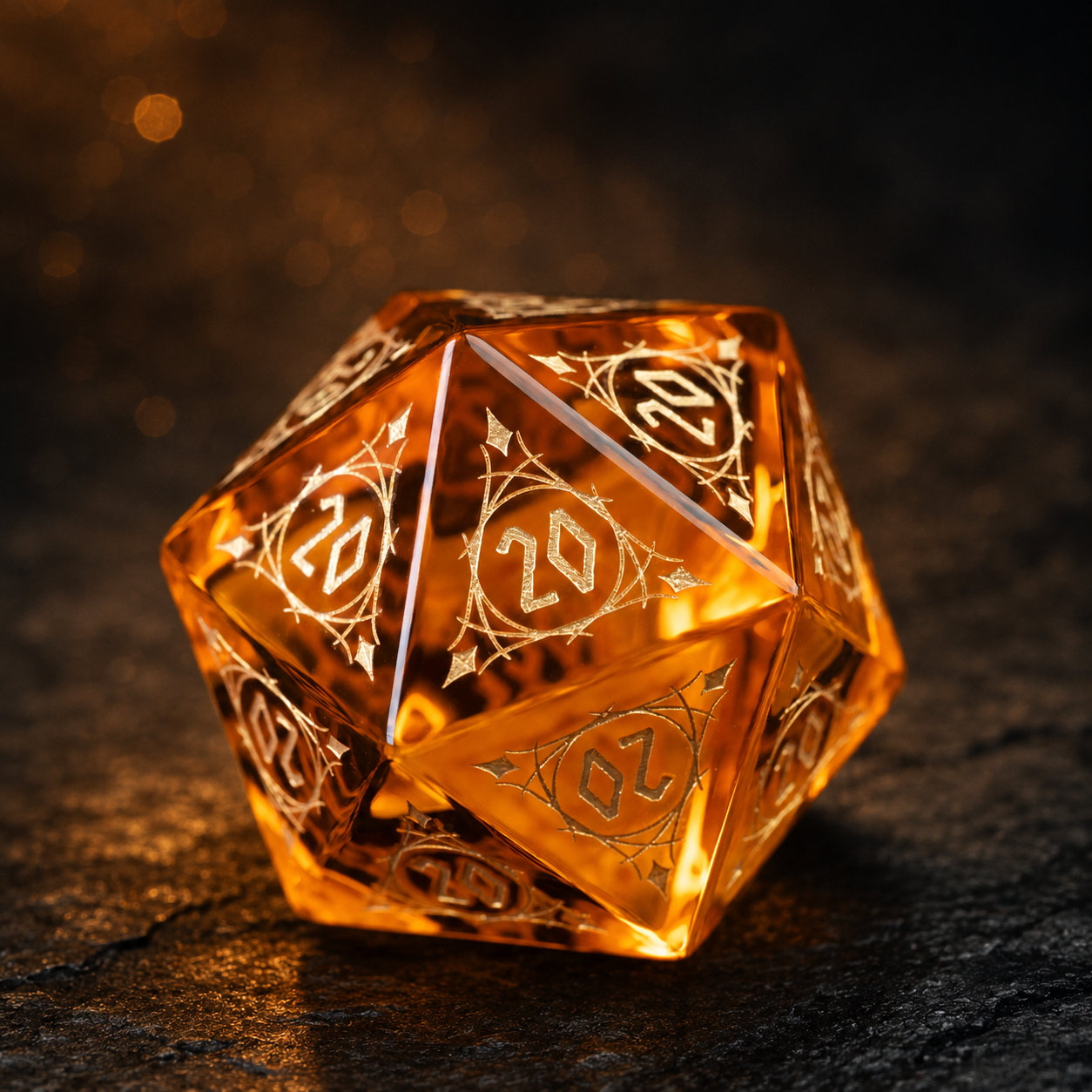 Mystic Gold Cat’s Eye Crystal D20 Dice