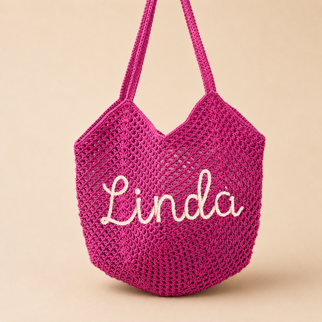 Personalized Crochet Tote Bag with Custom Name and Color Options