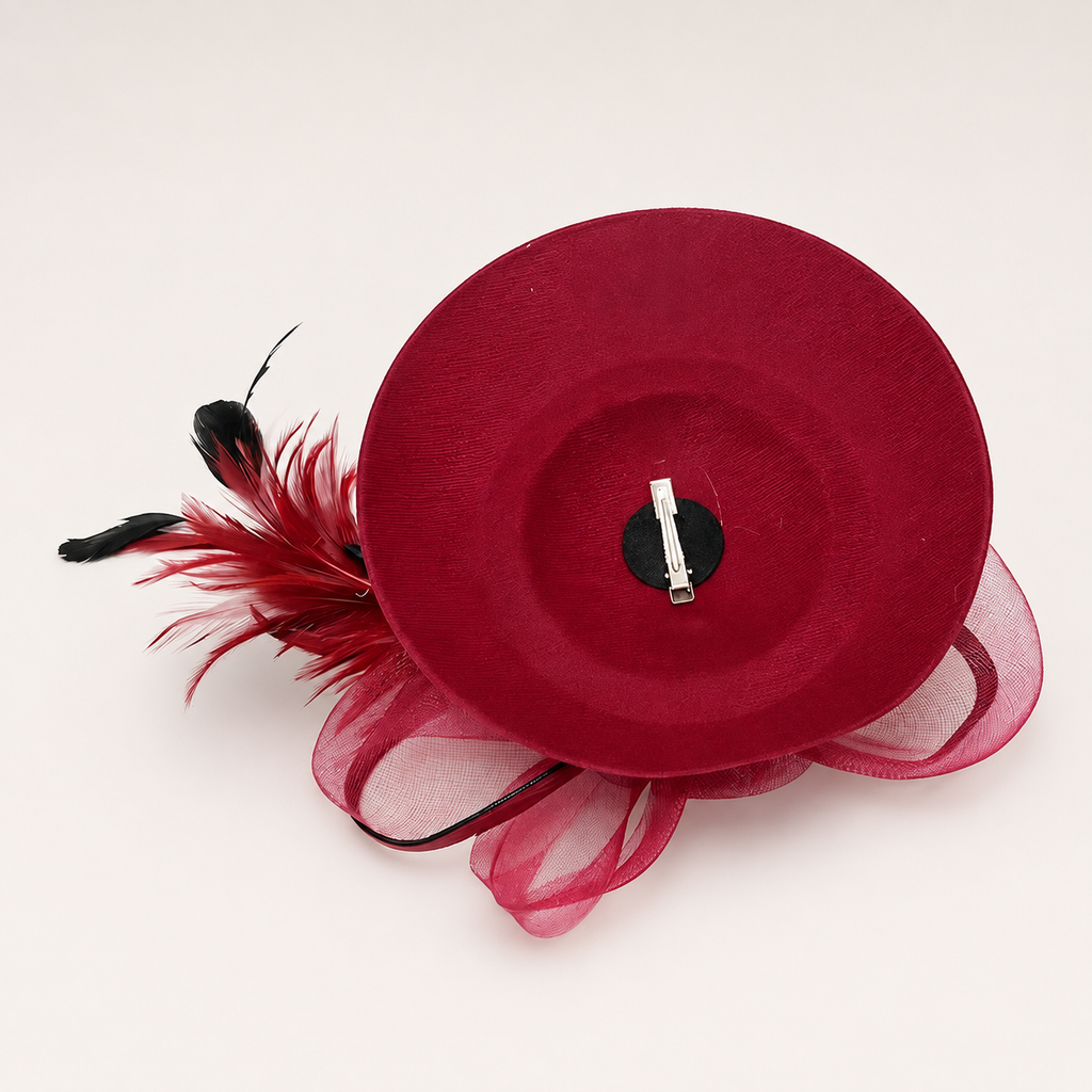 Red Feather Fascinator Hat for Derby, Weddings & Tea Parties