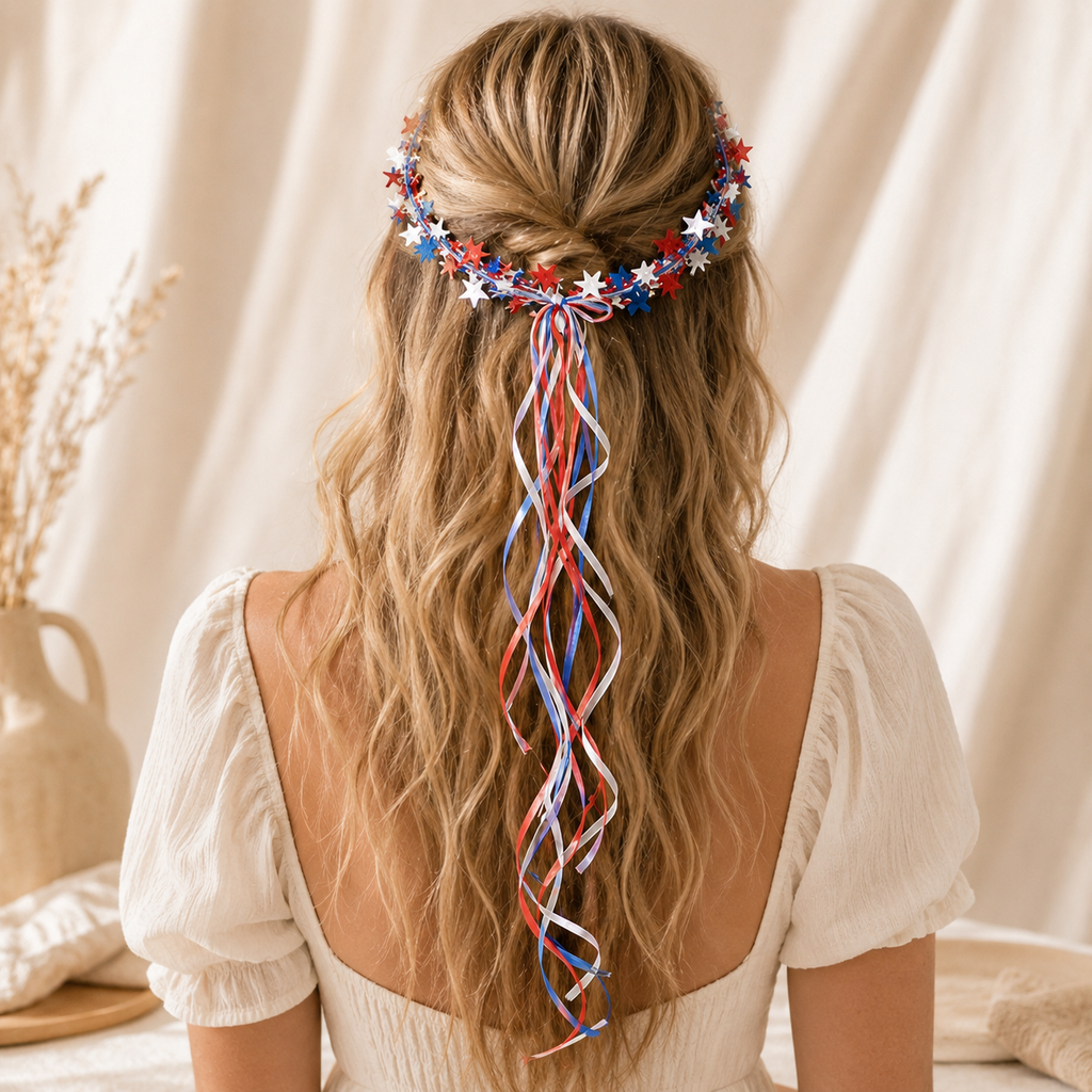 Patriotic Star Wreath Garland for 4th of July Decor