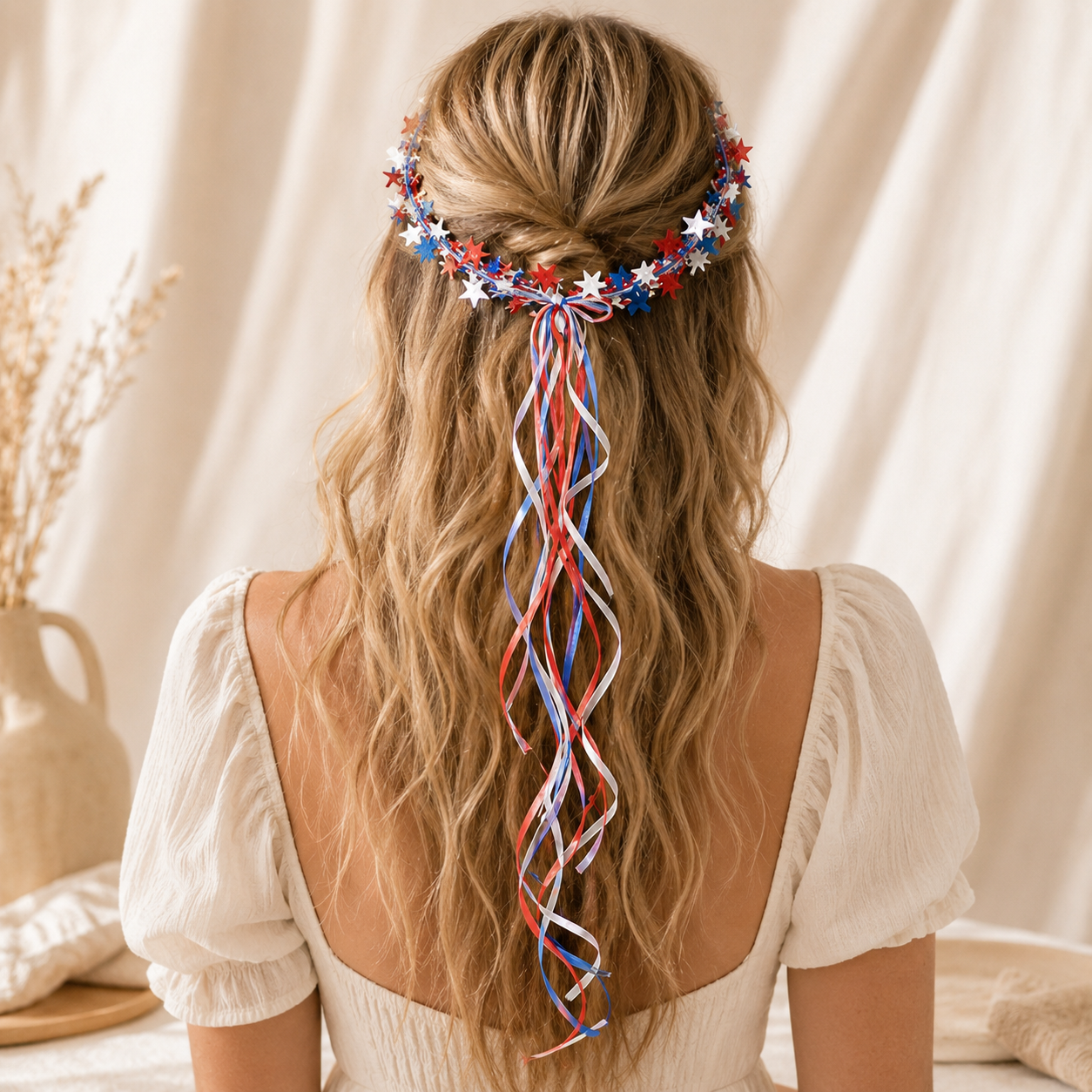 Patriotic Star Wreath Garland for 4th of July Decor