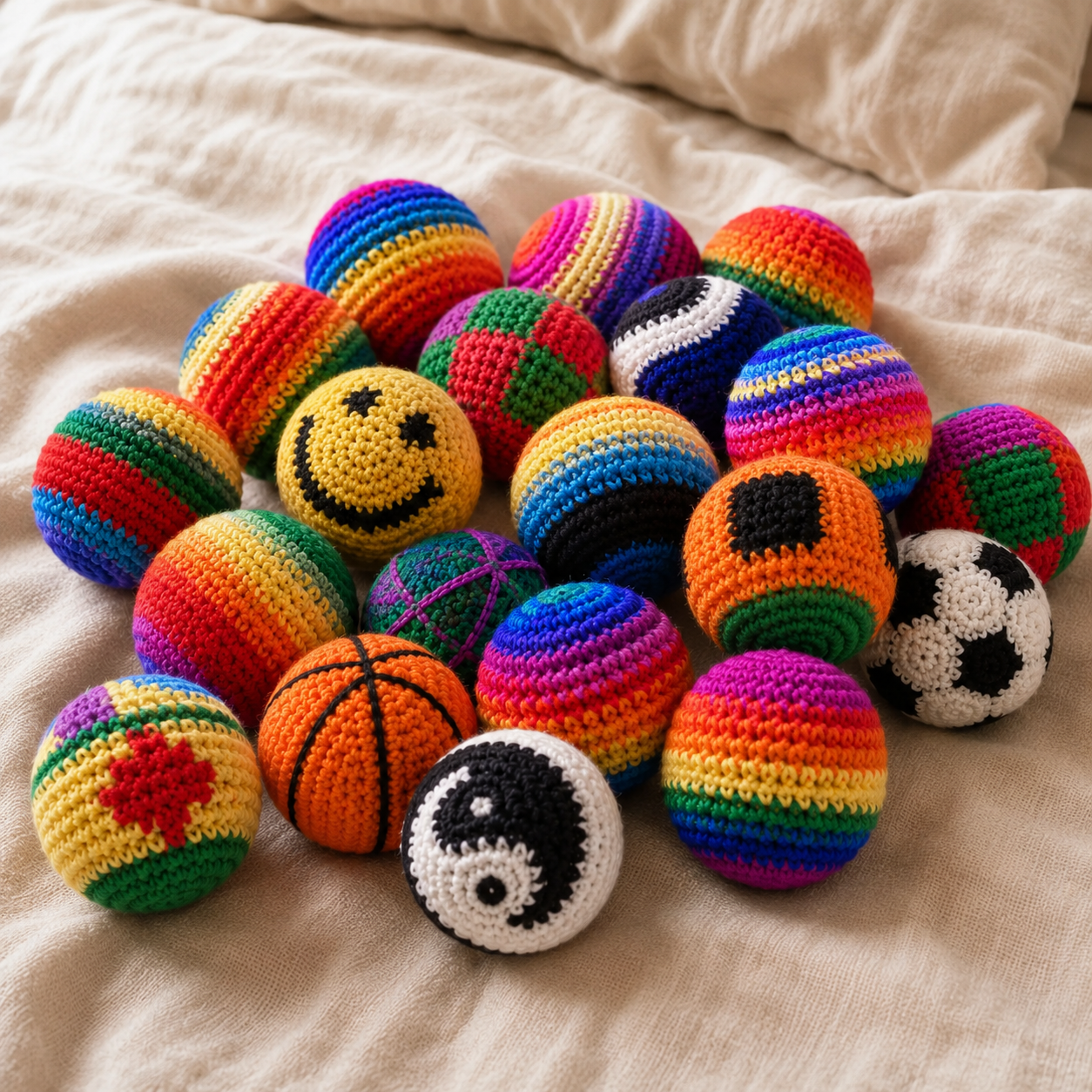 Handmade Crochet Hacky Sack Balls - Random Color Footbag Mix