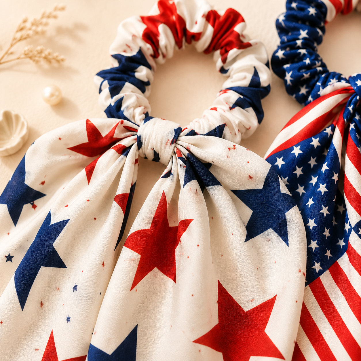 Patriotic Bow Scrunchie Hair Tie with Tails