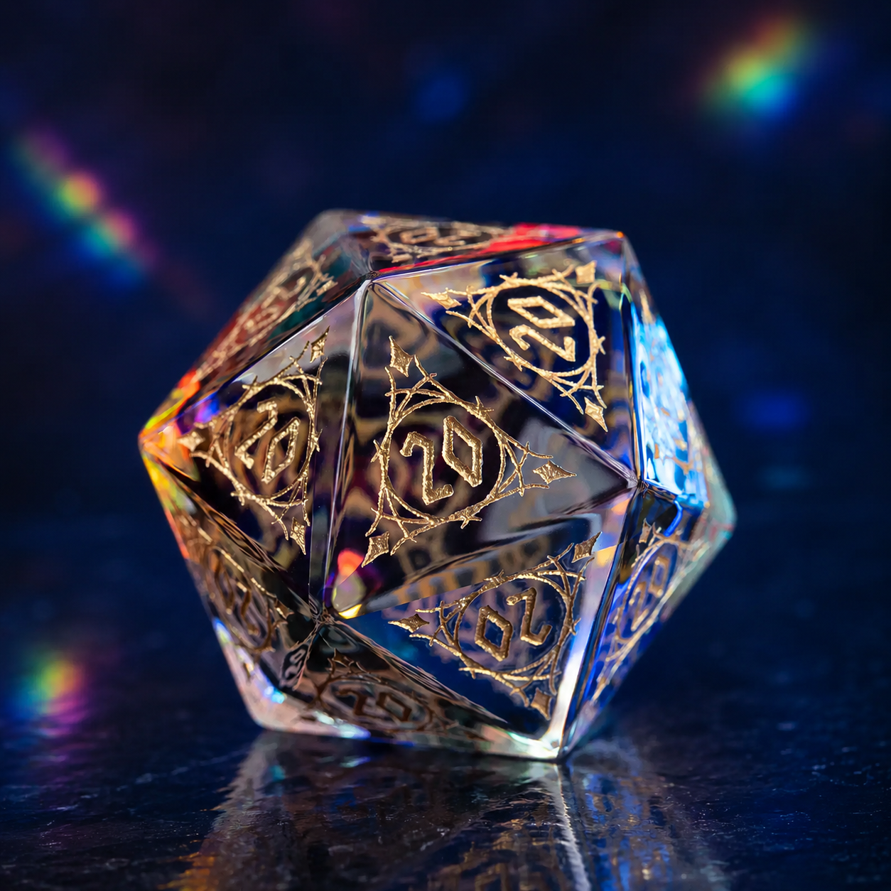 Mystic Gold Cat’s Eye Crystal D20 Dice
