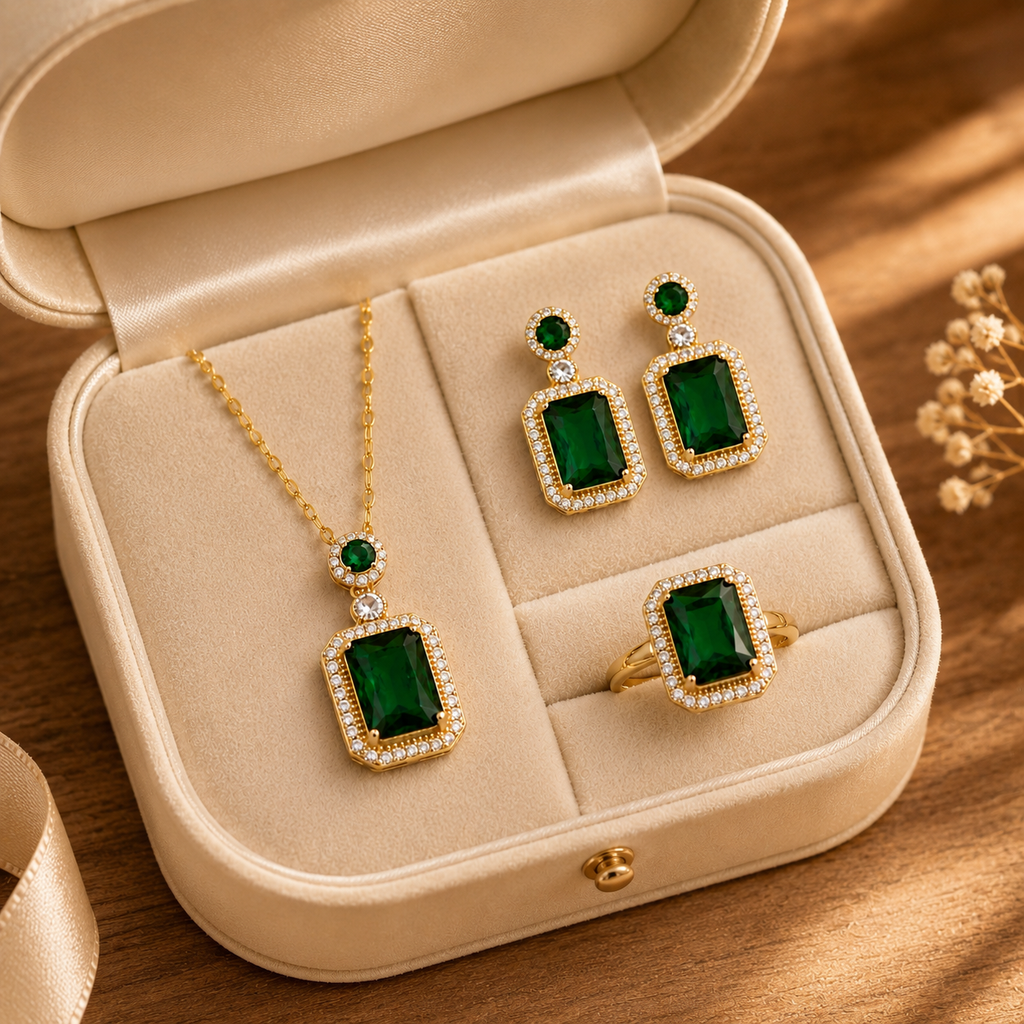 Emerald Green Vintage Jewelry Set for Women