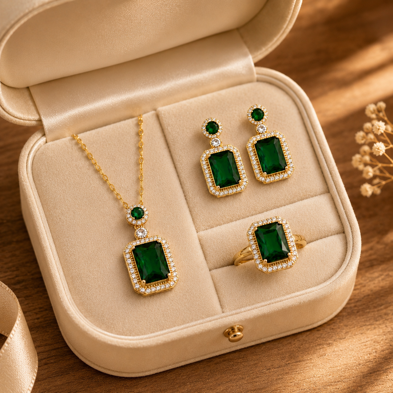 Emerald Green Vintage Jewelry Set for Women