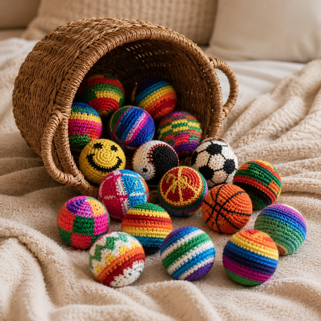 Handmade Crochet Hacky Sack Balls - Random Color Footbag Mix