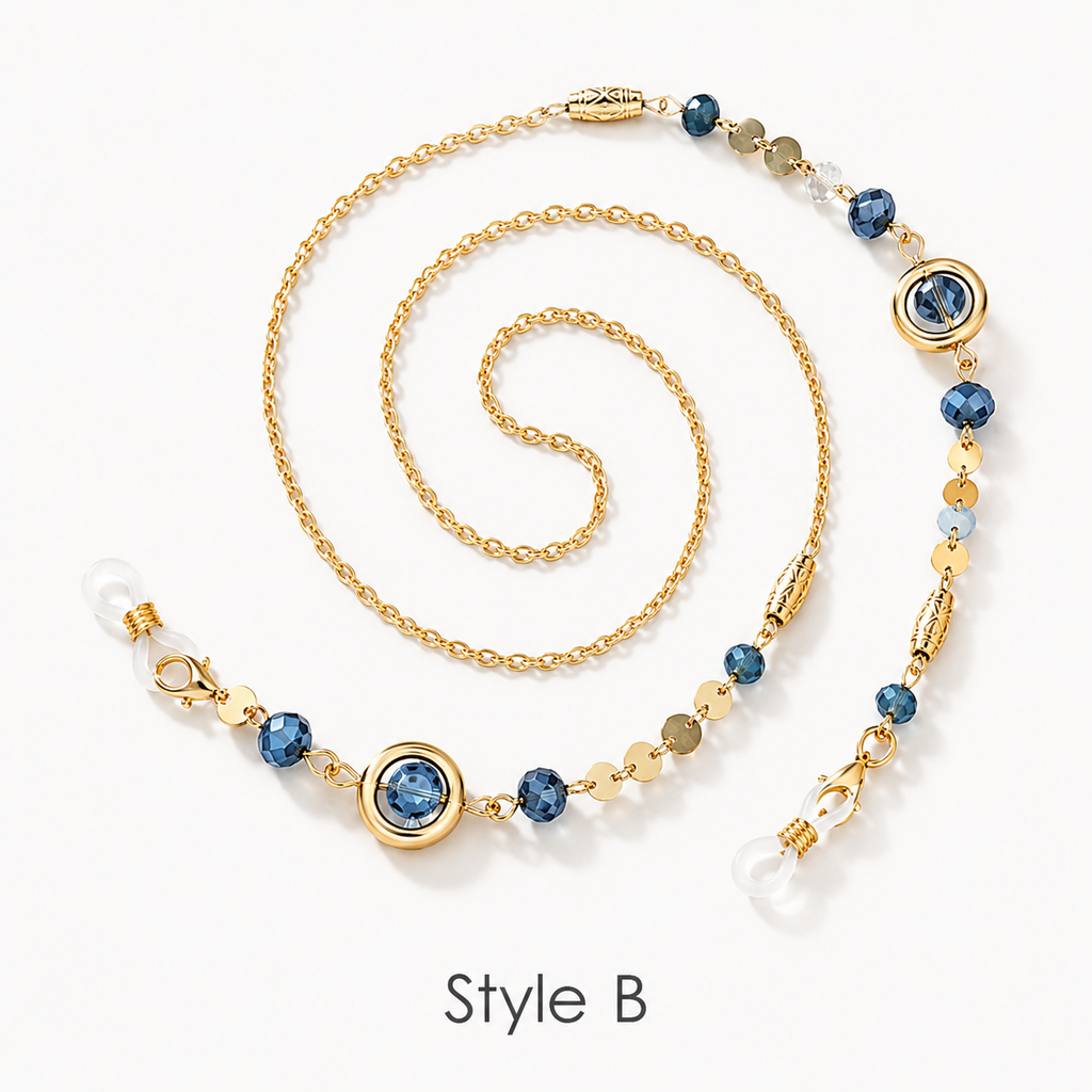 Chic Beaded Eyeglass Chain with Gold-Tone Gemstone Accents