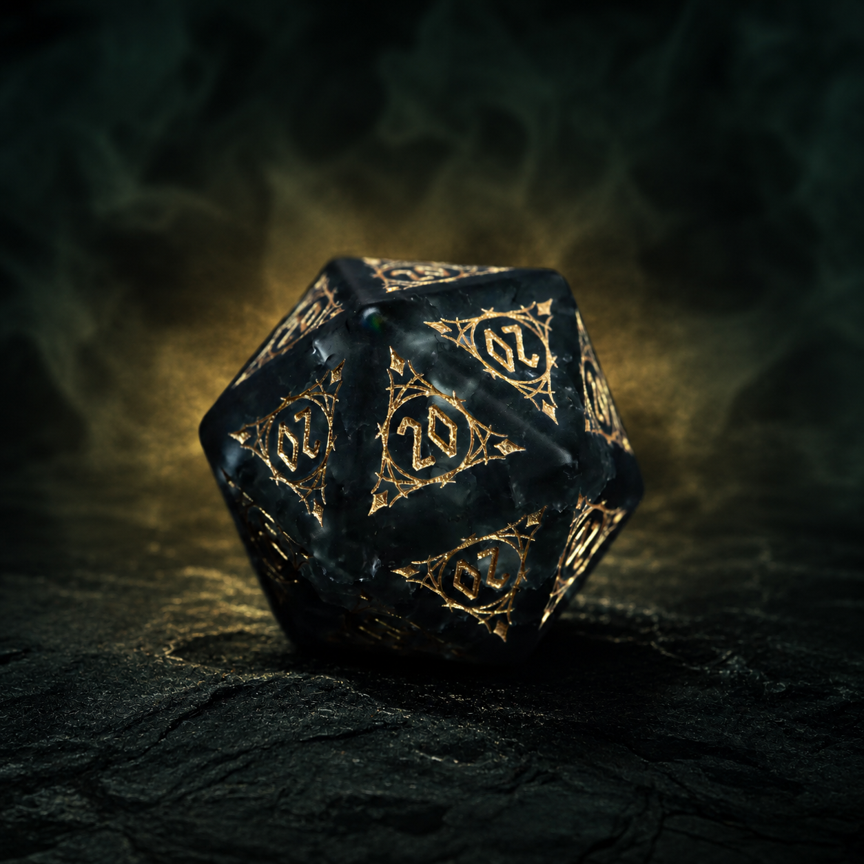 Mystic Gold Cat’s Eye Crystal D20 Dice