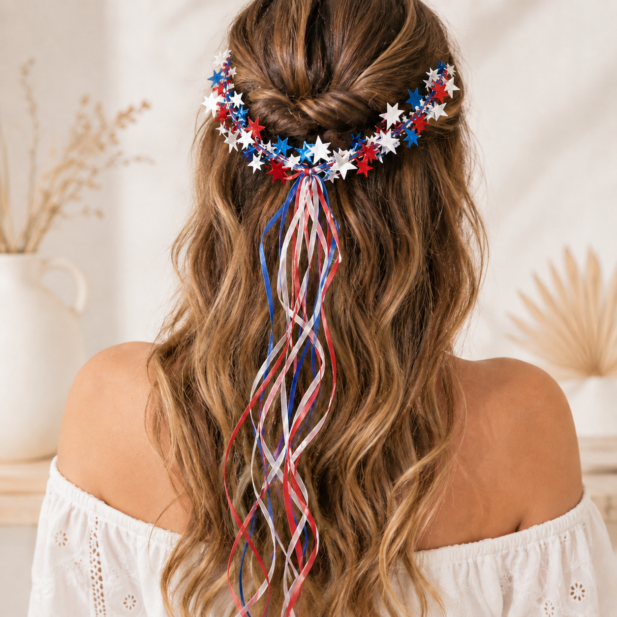 Patriotic Star Wreath Garland for 4th of July Decor