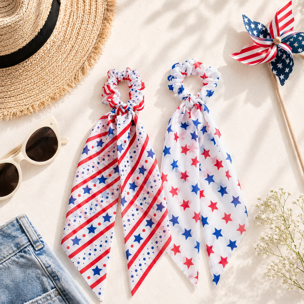 Patriotic Scrunchie Hair Tie with Tails