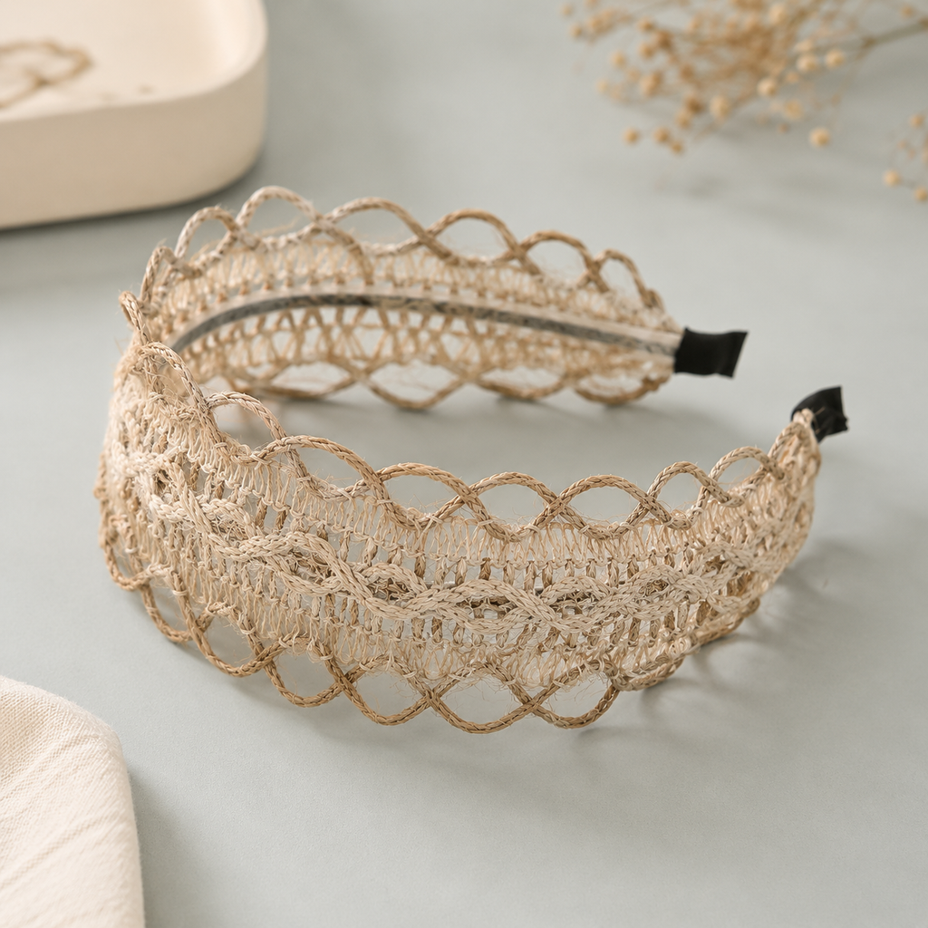 Handwoven Raffia Headband for Boho Summer Hair Styling