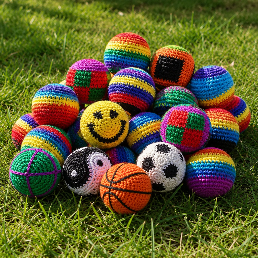 Handmade Crochet Hacky Sack Balls - Random Color Footbag Mix
