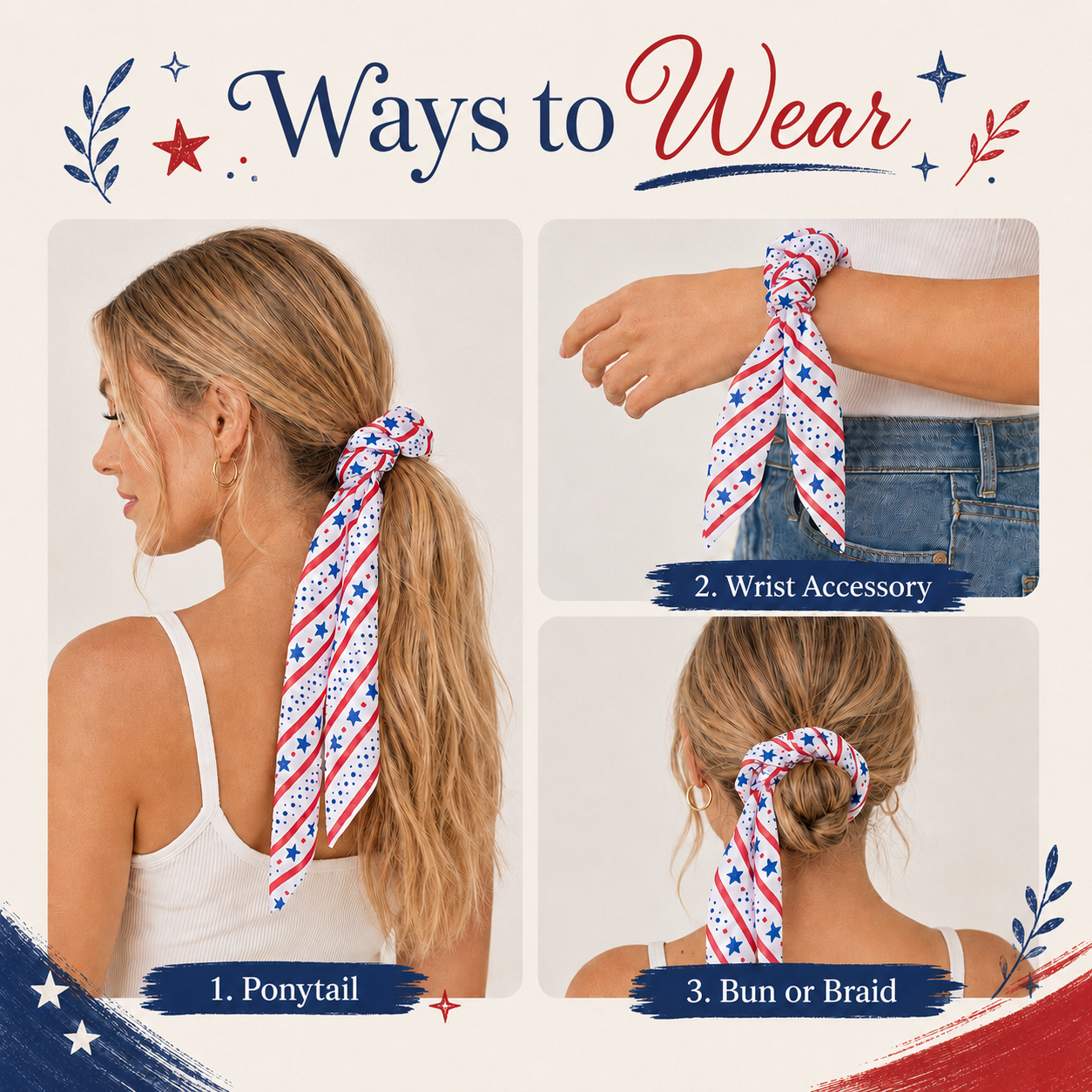 Patriotic Scrunchie Hair Tie with Tails