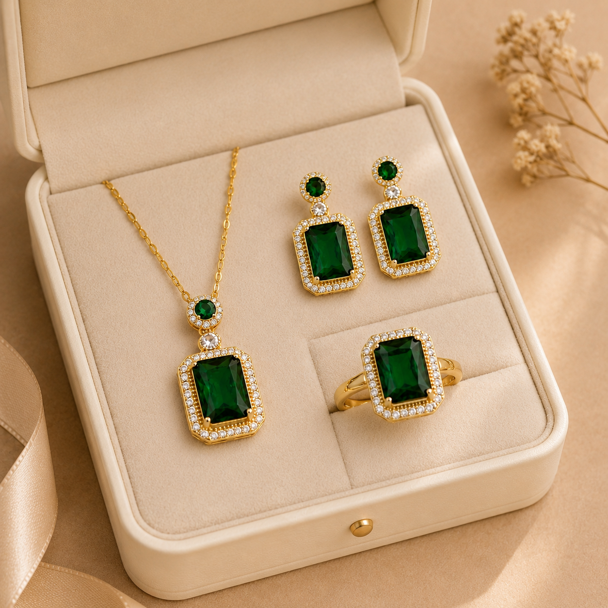 Emerald Green Vintage Jewelry Set for Women