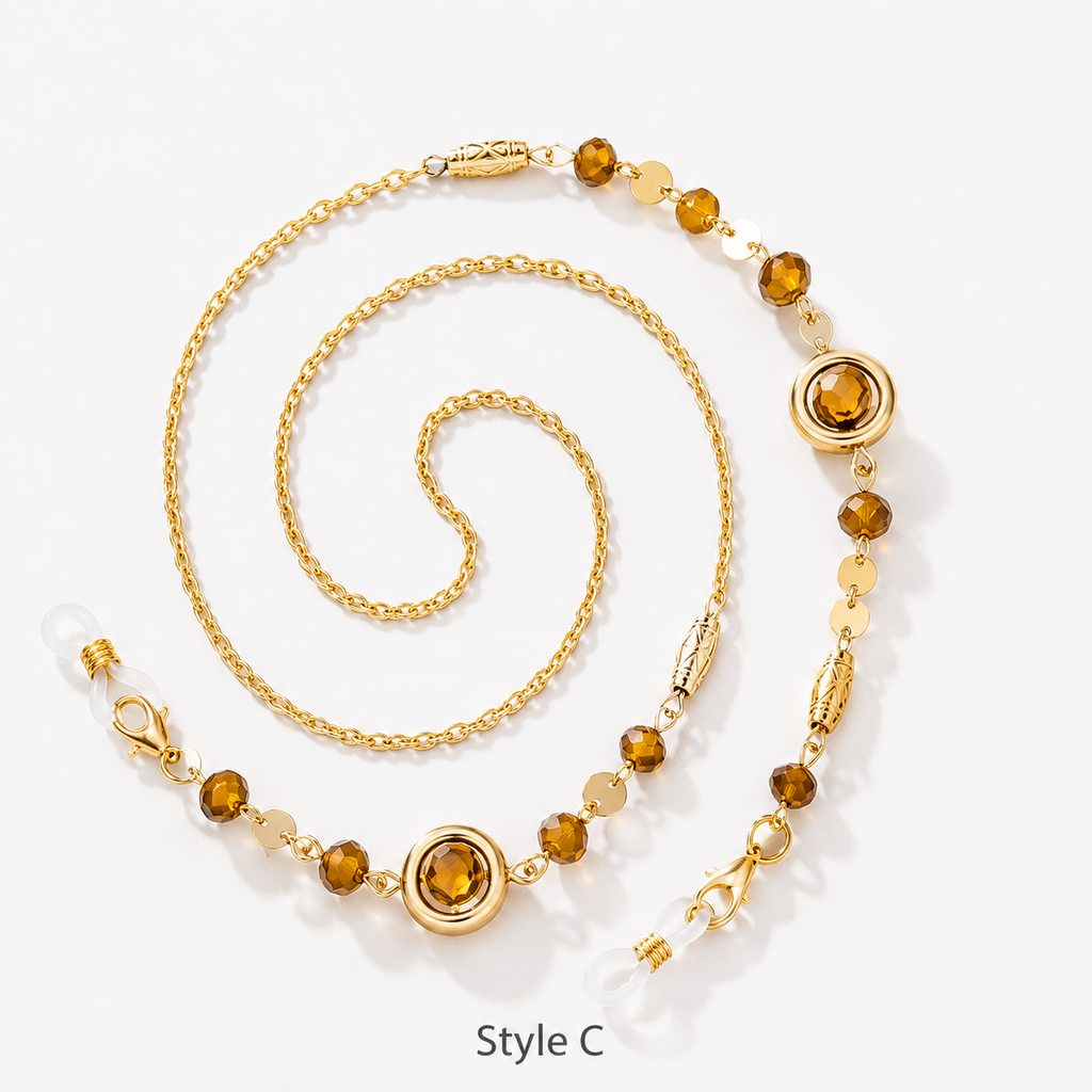 Chic Beaded Eyeglass Chain with Gold-Tone Gemstone Accents