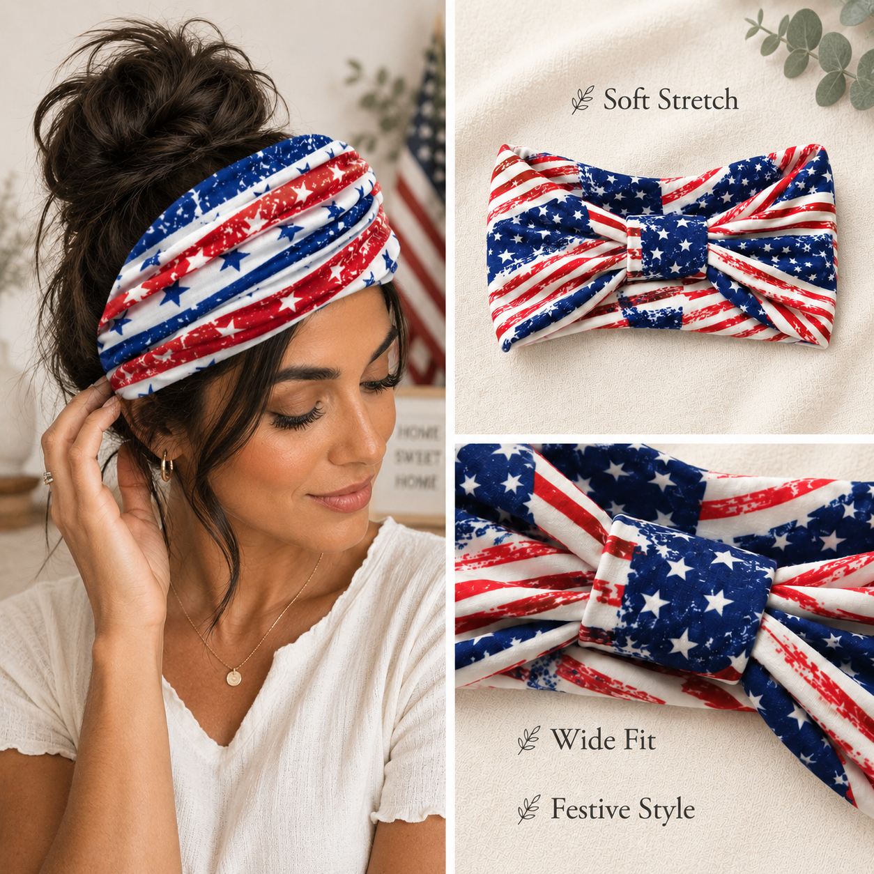 Patriotic Bow Headband for Women and Girls