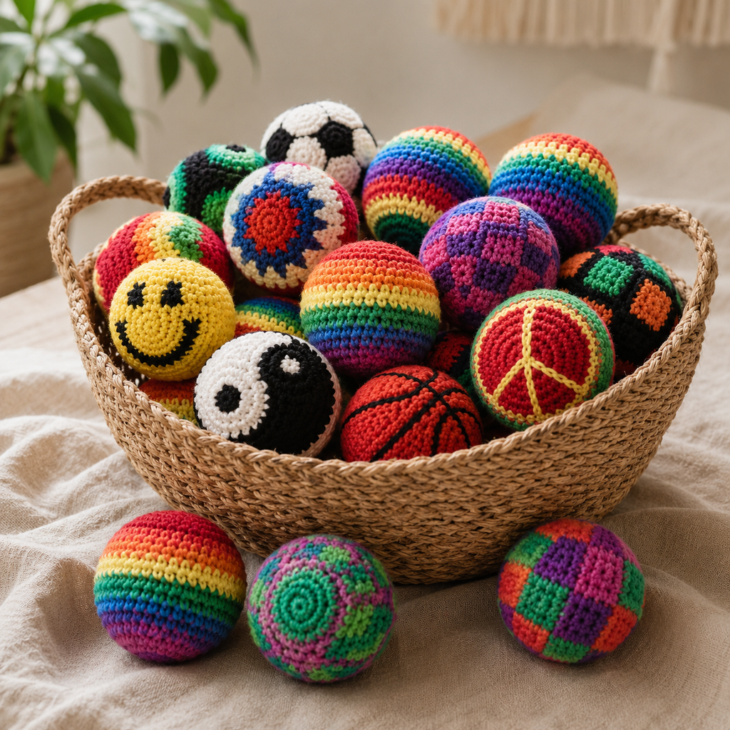 Handmade Crochet Hacky Sack Balls - Random Color Footbag Mix