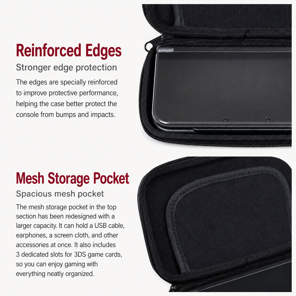 New 3DS LL XL Hard Carrying Case with Velvet Lining