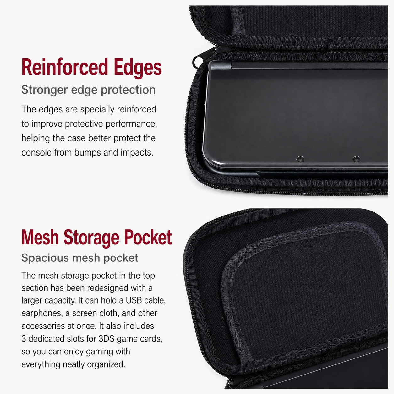 New 3DS LL XL Hard Carrying Case with Velvet Lining