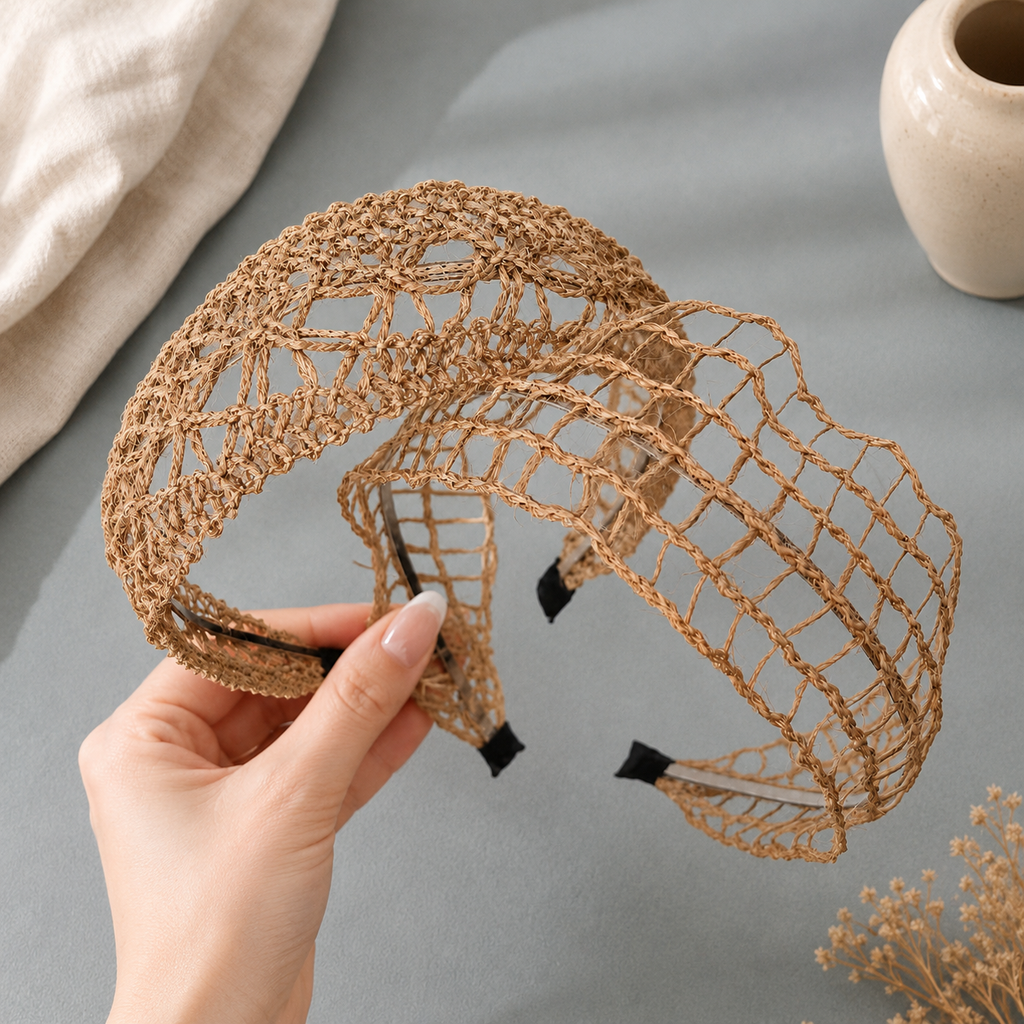 Handwoven Raffia Headband for Boho Summer Hair Styling