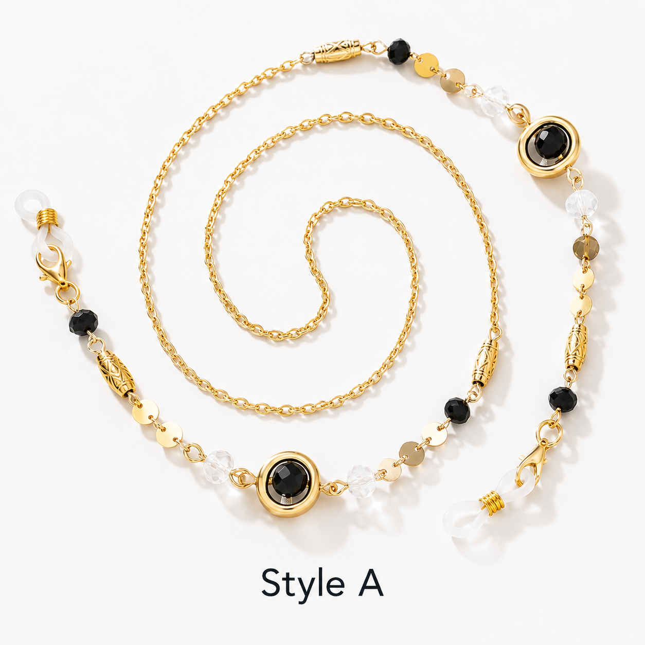 Chic Beaded Eyeglass Chain with Gold-Tone Gemstone Accents