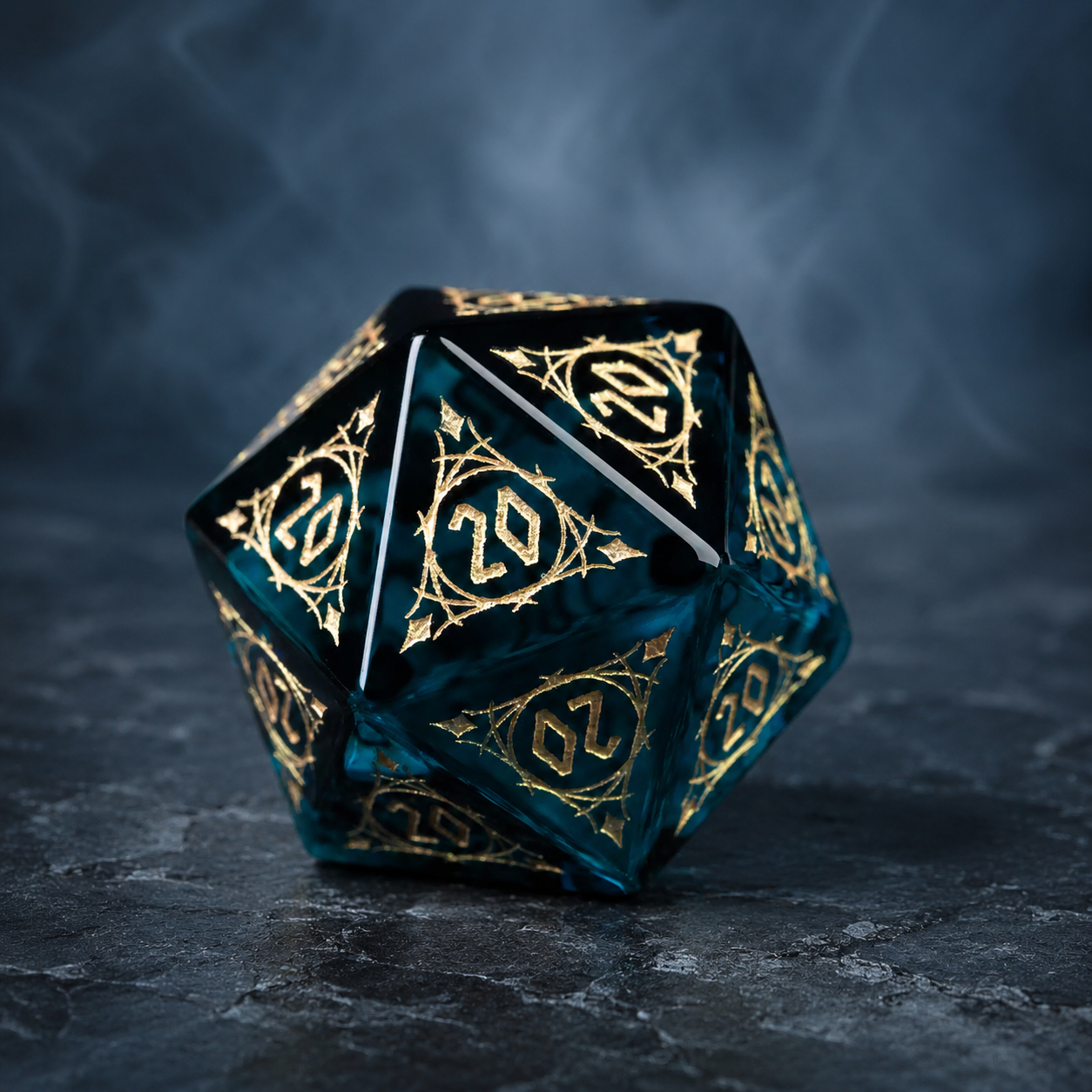 Mystic Gold Cat’s Eye Crystal D20 Dice