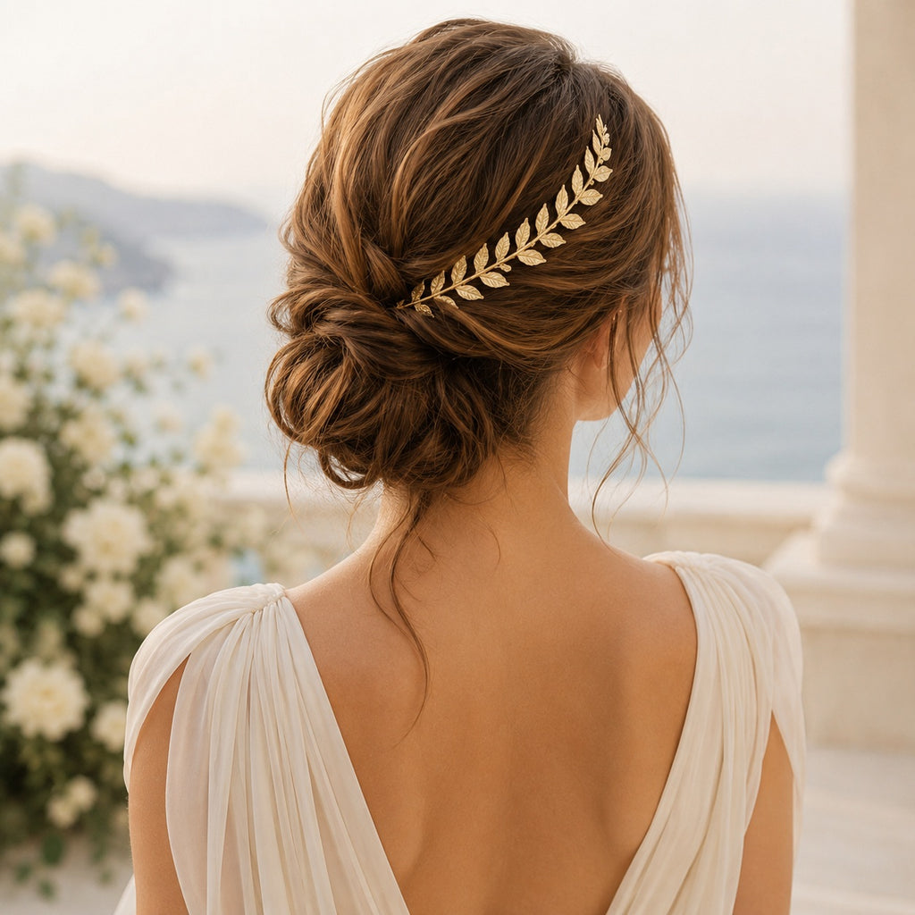 Gold Leaf Bridal Hair Vine Headband for Wedding Hairstyles