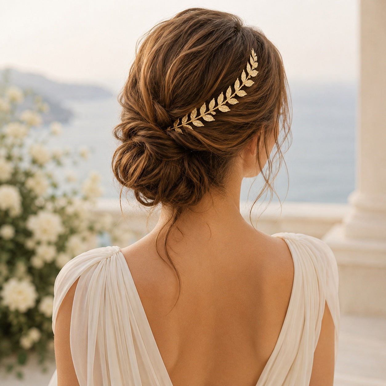 Gold Leaf Bridal Hair Vine Headband for Wedding Hairstyles