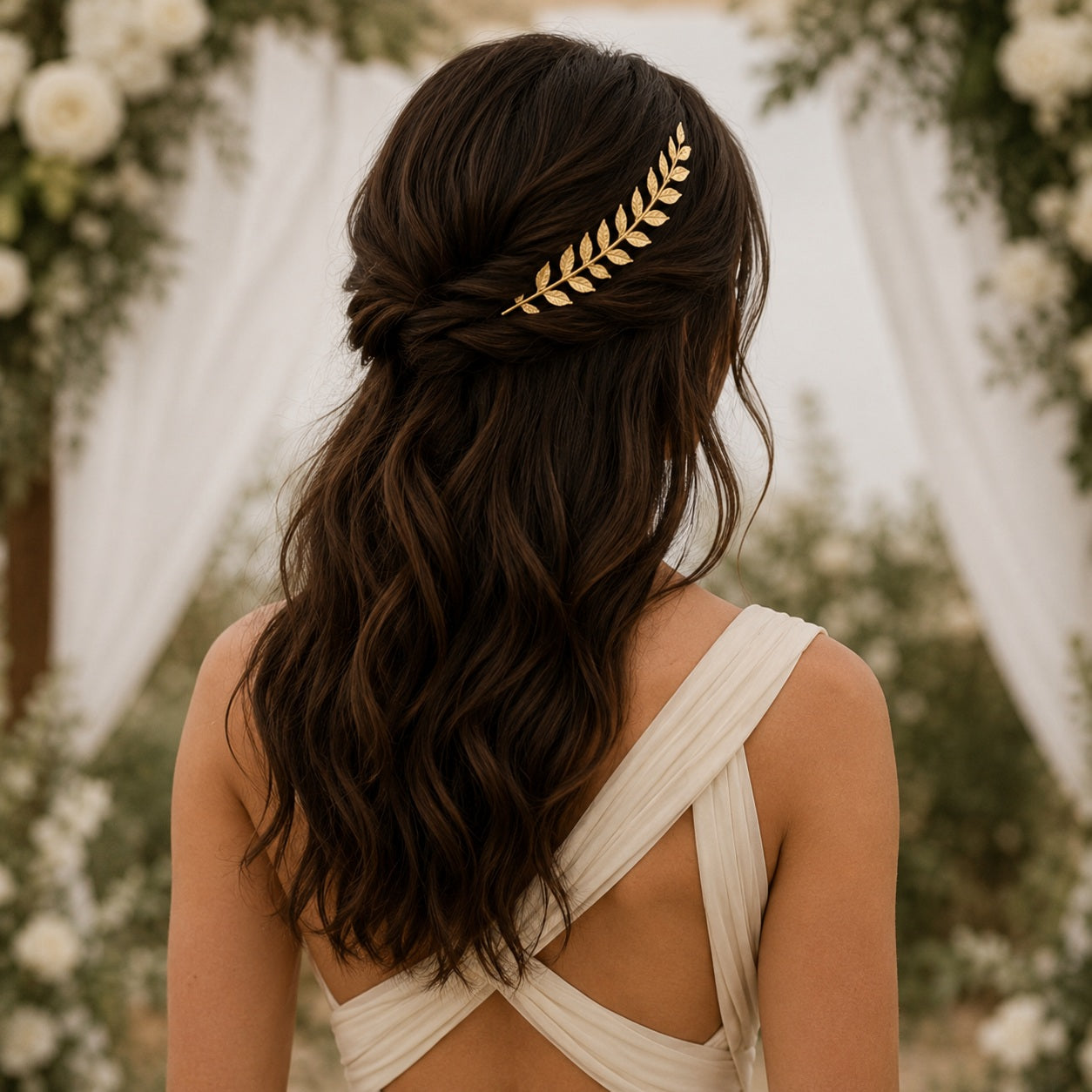 Gold Leaf Bridal Hair Vine Headband for Wedding Hairstyles