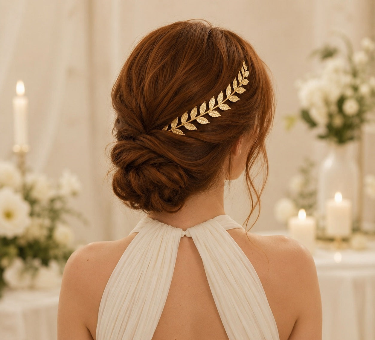 Gold Leaf Bridal Hair Vine Headband for Wedding Hairstyles