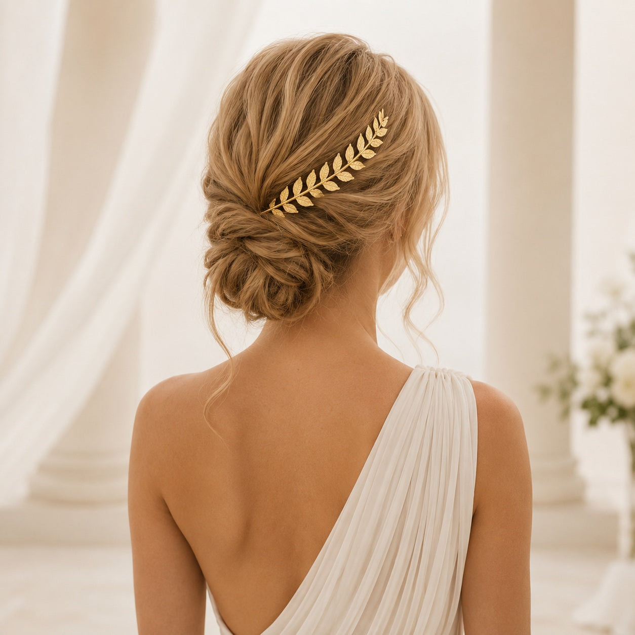 Gold Leaf Bridal Hair Vine Headband for Wedding Hairstyles
