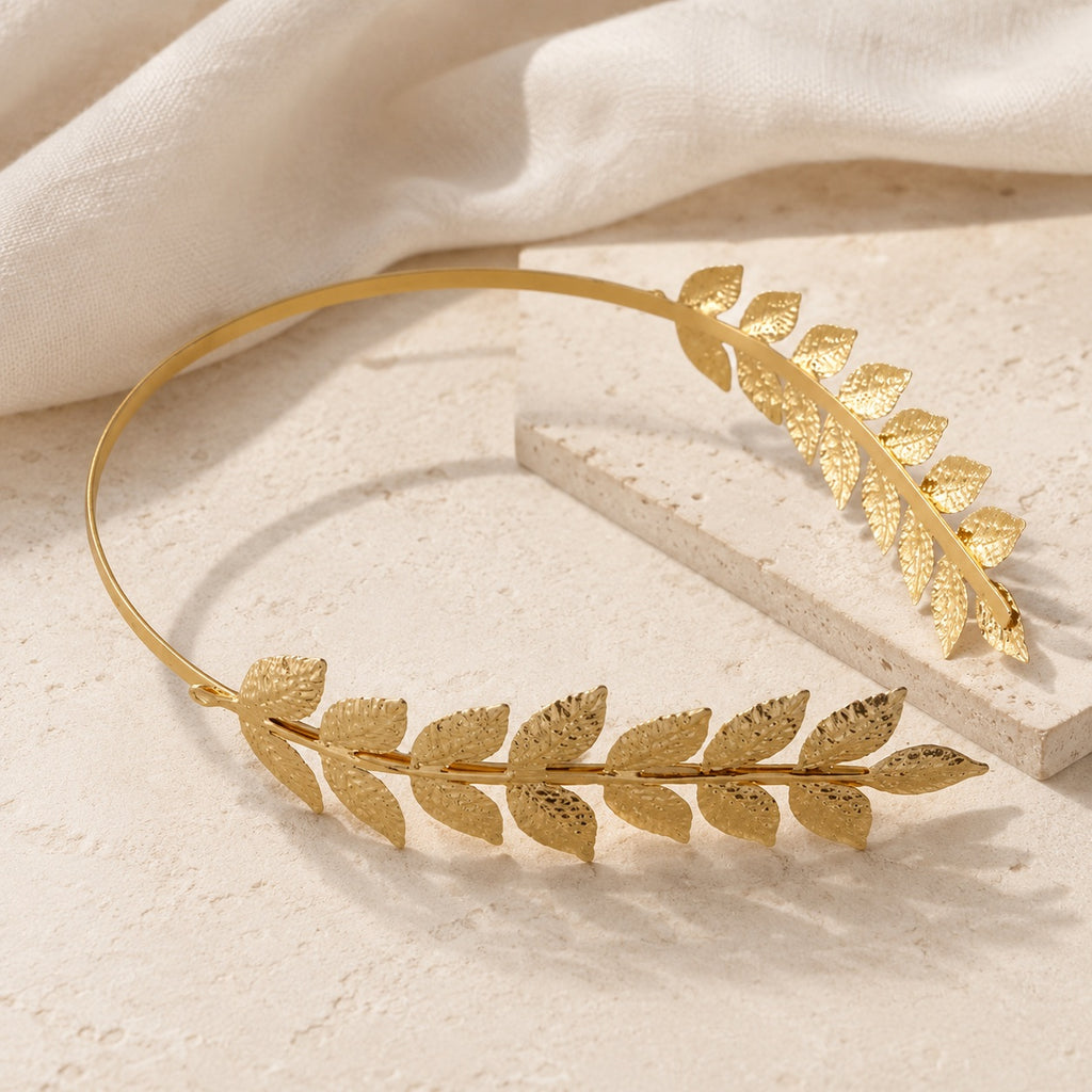 Gold Leaf Bridal Hair Vine Headband for Wedding Hairstyles