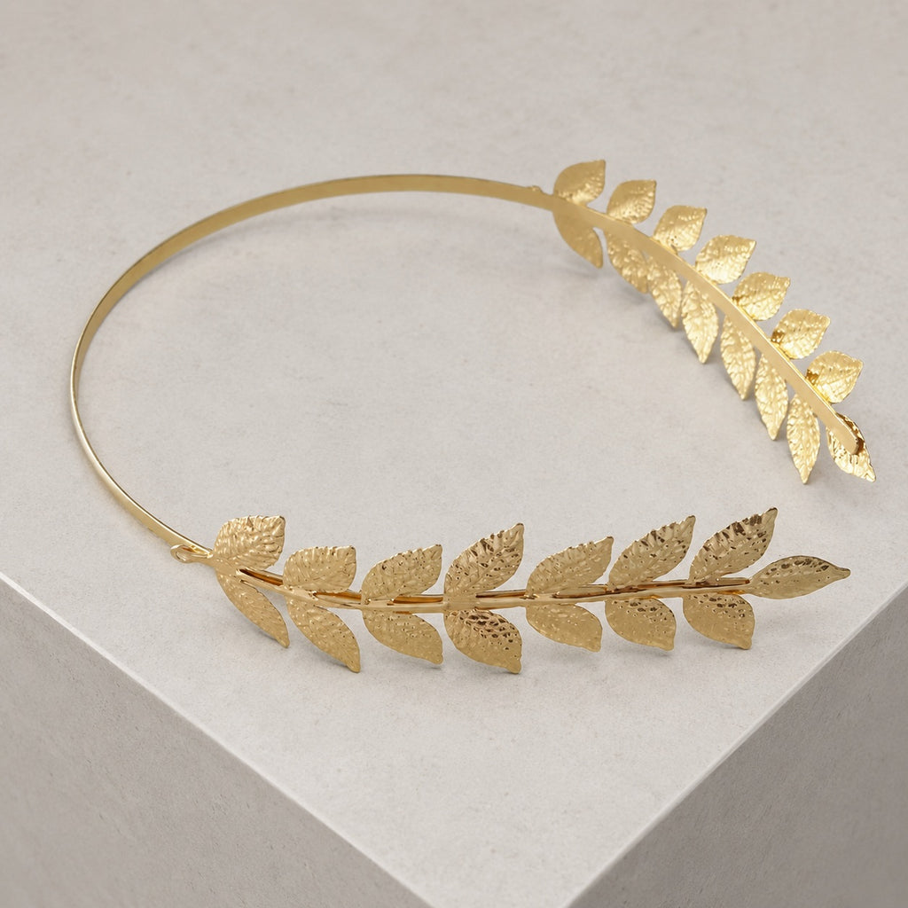 Gold Leaf Bridal Hair Vine Headband for Wedding Hairstyles