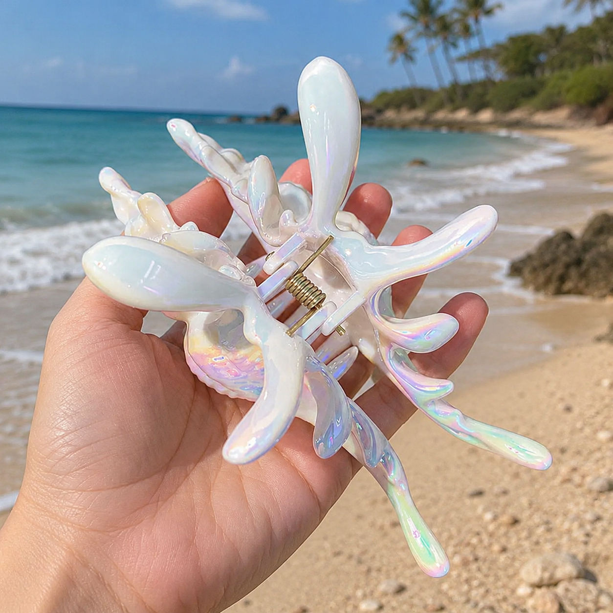Iridescent Seashell Hair Claw Clip