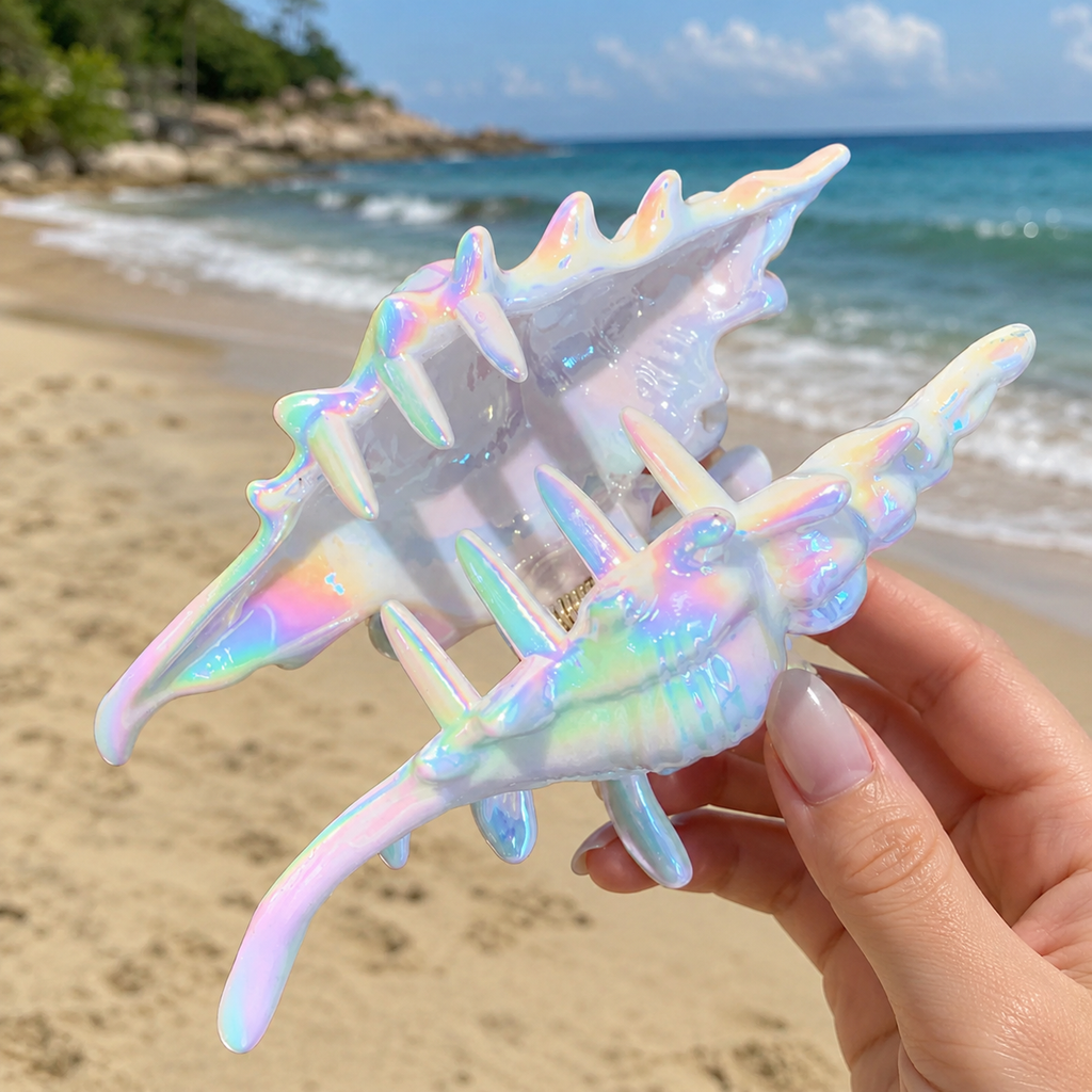 Iridescent Seashell Hair Claw Clip