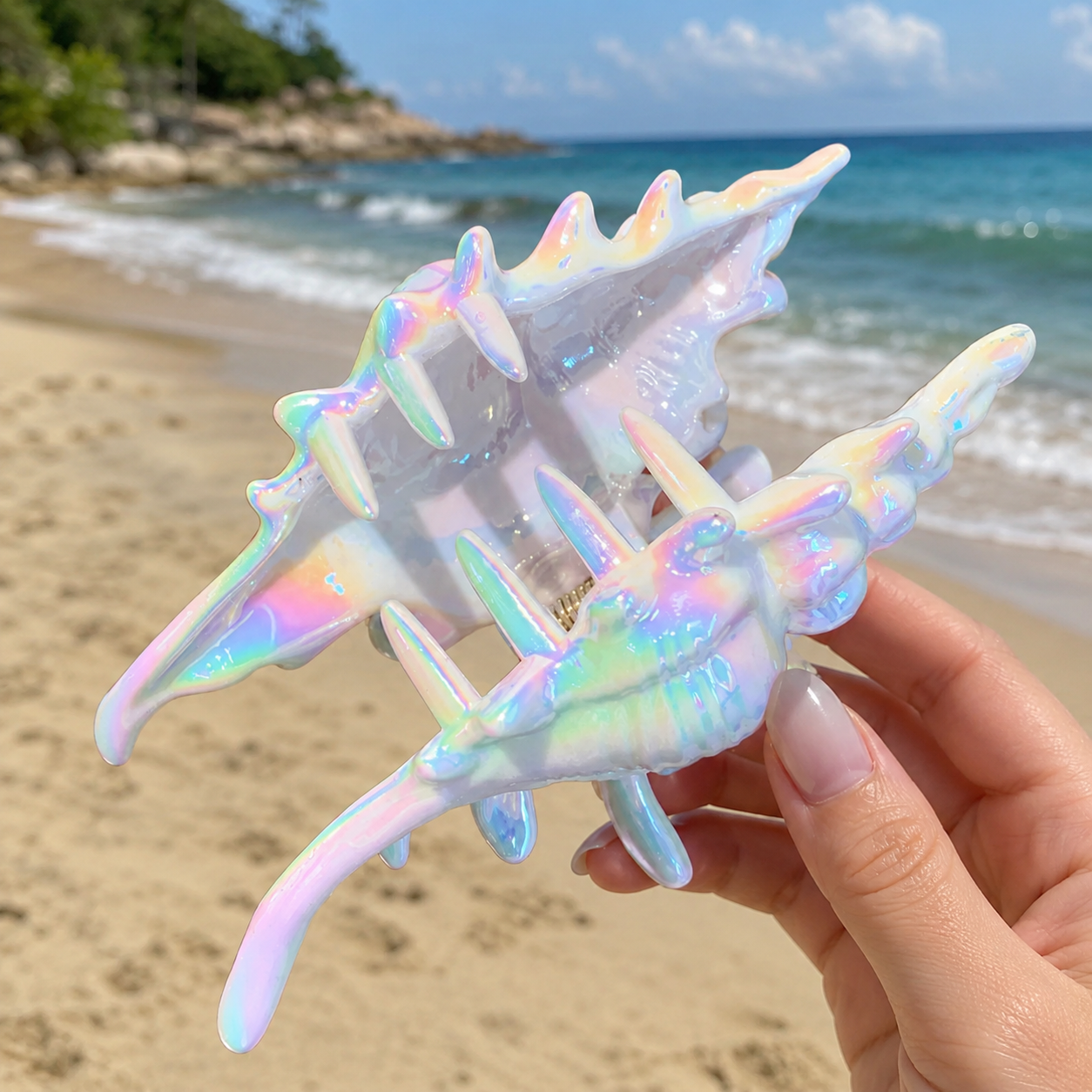 Iridescent Seashell Hair Claw Clip